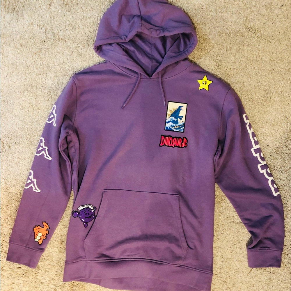 KAPPA DINOSAUR JUNIOR Purple Graphic Hoodie. Signature patches. Godzilla.